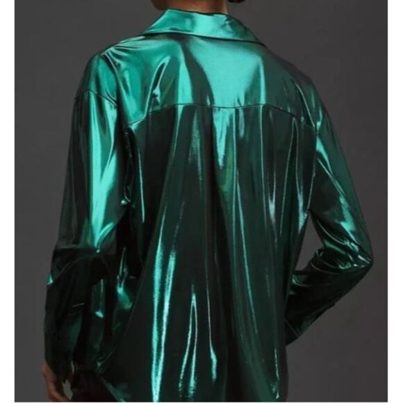 Anthropologie The Gillian Liquid Shine Button Down Shirt Women Size XL NWT - Picture 2 of 16